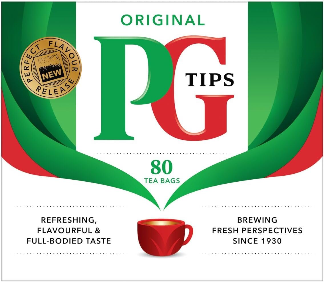 PG Tips Black Tea Bags Non-Pyramid, 80 Count (Pack of 1)