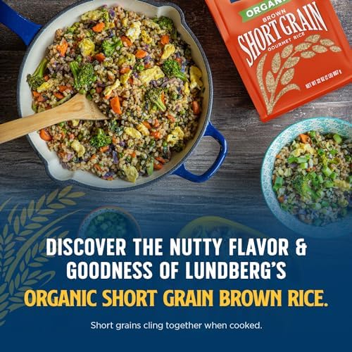 Lundberg Organic Brown Rice, Short Grain - Whole Grain Rice that Clings Together When Cooked, Subtle Nutty Flavor, Healthy Food, Vegan, Pantry Staples, Organic Rice Grown in California, 25 Lbs