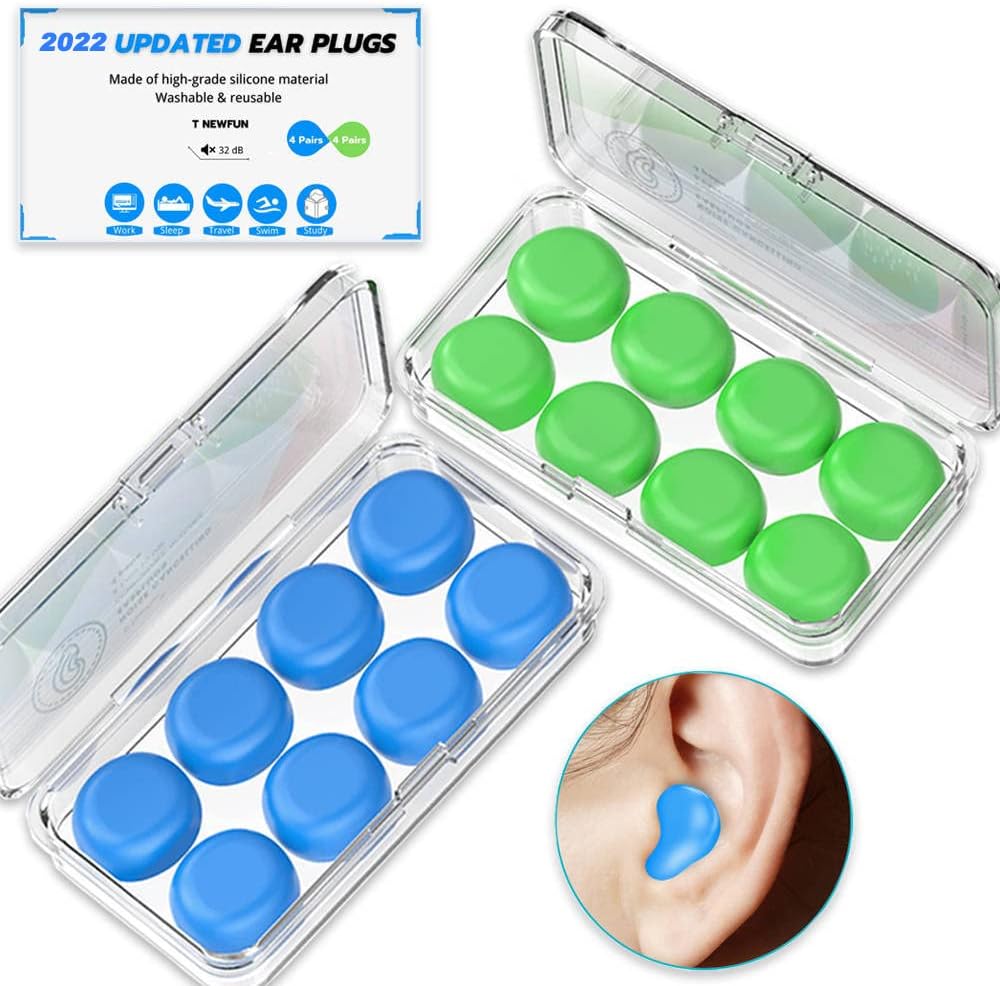 2022 New Version Ear Plugs, for Sleeping Noise Canceling,8 Pairs Waterproof Reusable Silicone Noise Cancelling Ear Plugs for Swimming, Snoring, Working, 32dB Highest NRR