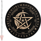 CRASPIRE Pendulum Board Pentagram Dowsing Divination Metaphysical Message Board 7.9Inch Wooden Carven Board with Rose Quartz Crystal Dowsing Pendulum Witchcraft Wiccan Altar Supplies Kit
