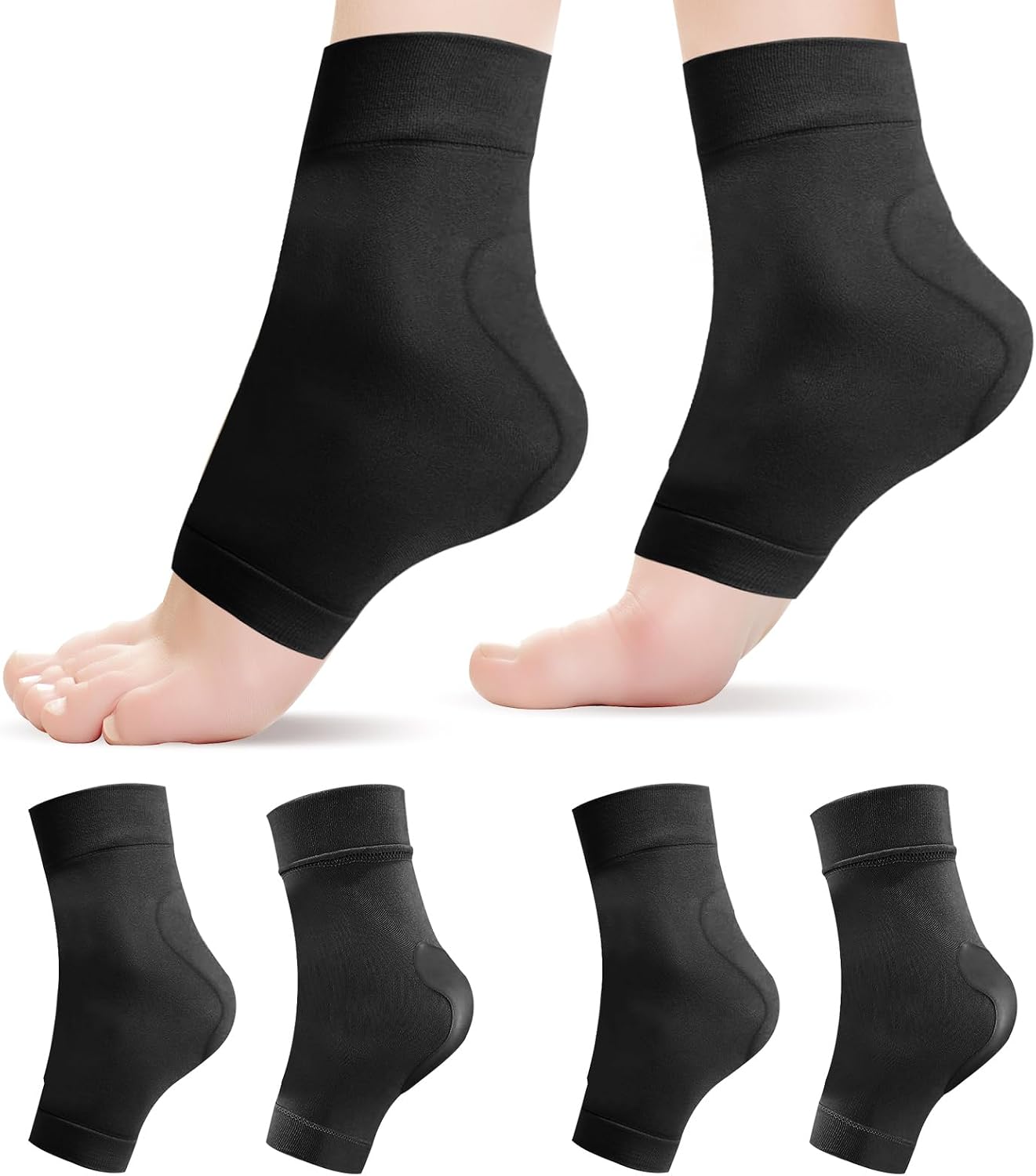 2 Pairs Heel Protector Gel Socks, Achilles Tendon Padded Skate Sleeve with Silicone Pads for Figure Skating, Roller, Hockey, Boots, Shoes, Brace, Heel Protection Cushion, Black, Heel