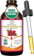 Organic Rosehip Seed Oil for Face, USDA Certified, Cold Pressed, Unrefined, 100% Pure Natural Rose Hip Oil for Anti-Aging, Acne Scar Treatment, Skin & Hair Care, Gua Sha Massage, 1 fl.oz / 30ml