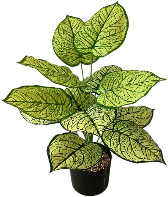Artificial Potted Caladium Plant with Lifelike Green Leaves, Ornament Artificial Plants Simulated Potted Bonsai Decoration Tree Leaf Potted Garden Floor Home Room Decorate (Yellow(No Flowerpot), 60cm)