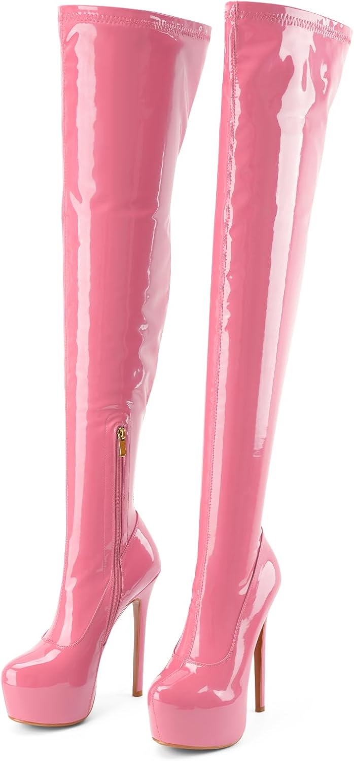 Women's Thigh High Boots Over The Knee Boots Fashion Sexy Platform Stiletto High Heels Patent Long Boots Round Toe Zipper Unisex Party Cosplay Tall Boots