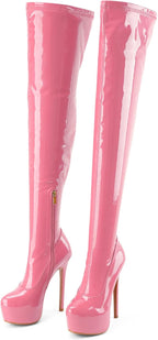 Women's Thigh High Boots Over The Knee Boots Fashion Sexy Platform Stiletto High Heels Patent Long Boots Round Toe Zipper Unisex Party Cosplay Tall Boots