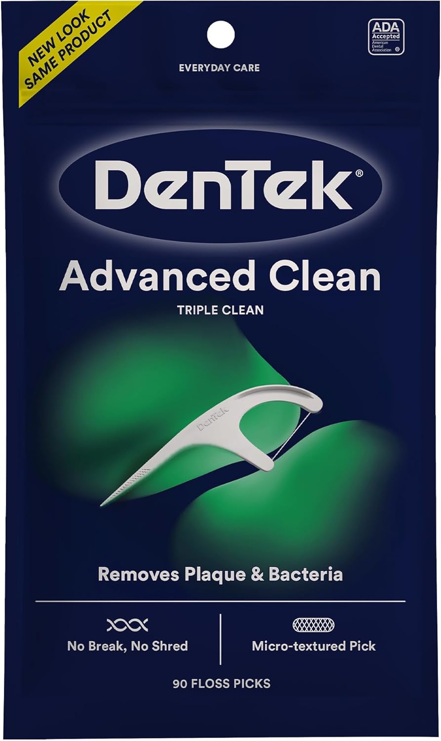 DenTek Advanced Clean Floss Picks with No Break & No Shred Dental Floss, Plaque Remover, 90 Count