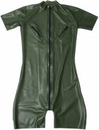 Latex Men's Catcuit with Nipple Zips, Army Green, Natural Rubber, Short Legs, Clothing Front Zip, Customised Jumpsuit,White,l