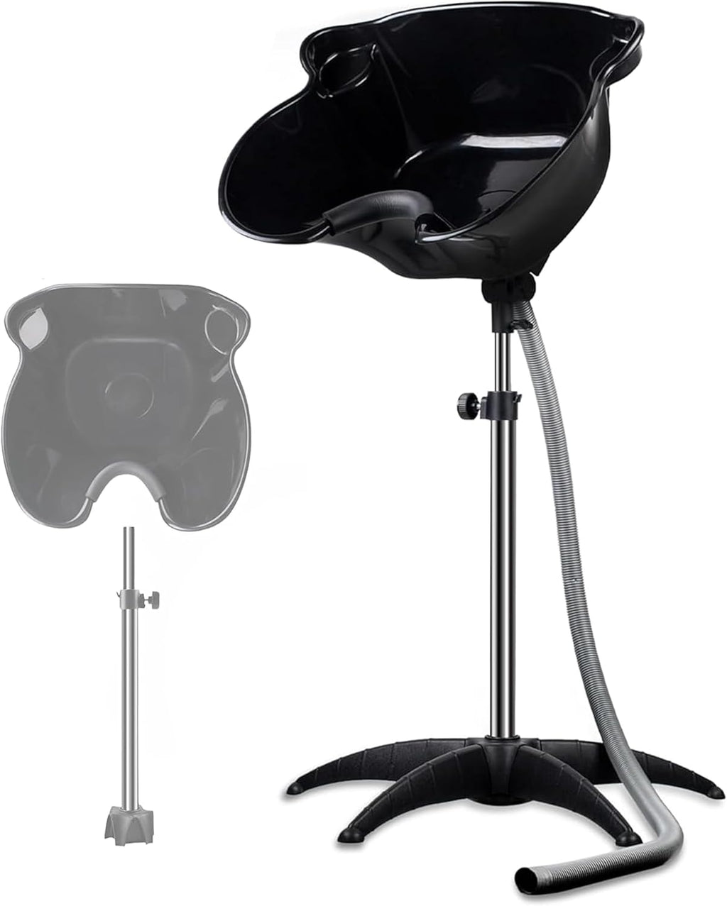 Portable Shampoo Bowl，Shampoo Basin Salon Sink Hair，Height & Angle Adjustable Hair Washing Bowl with Drain Hose，Black