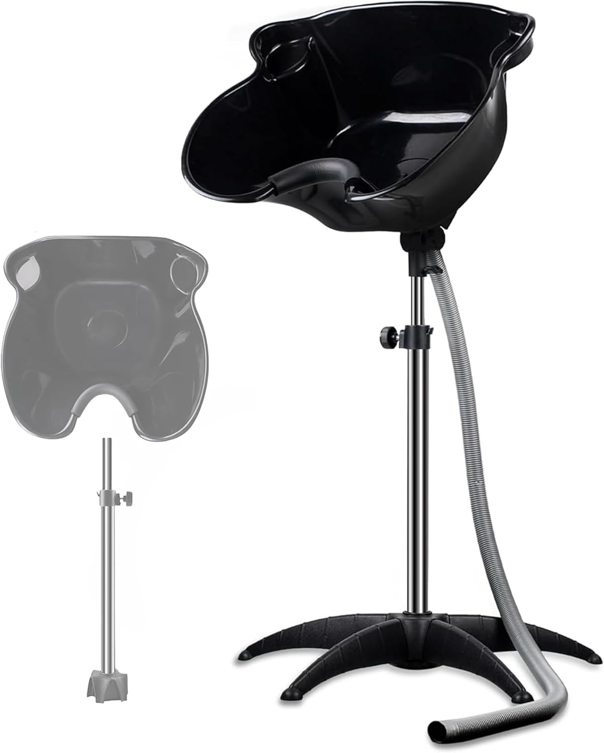 Portable Shampoo Bowl，Shampoo Basin Salon Sink Hair，Height & Angle Adjustable Hair Washing Bowl with Drain Hose，Black