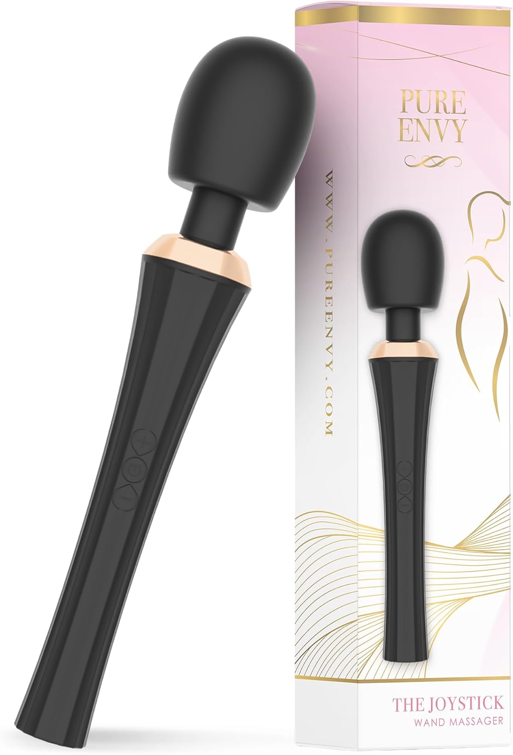 Pure Envy Joystick Powerful Wand Vibrator - 5 Vibration Modes & 3 Speeds, Ultra-Quiet Rechargeable Waterproof Silicone Wand Massager for Adults – Premium Magic Wand Sex Toy for Women & Men, Black
