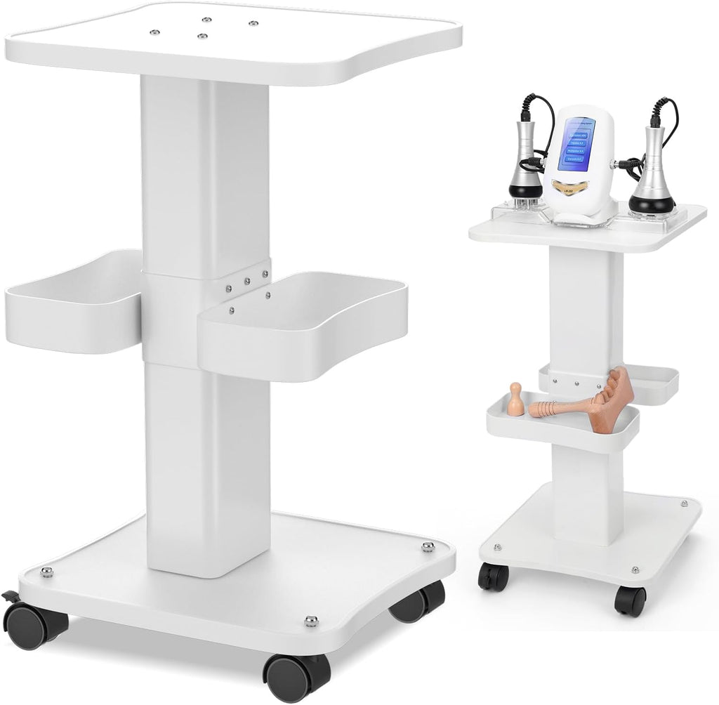 Esthetician Cart with Wheels and 2 Trays, 4 Tier Salon and Spa Equipment Trolley Carts, Beauty Machine Trolley, Load 135lbs
