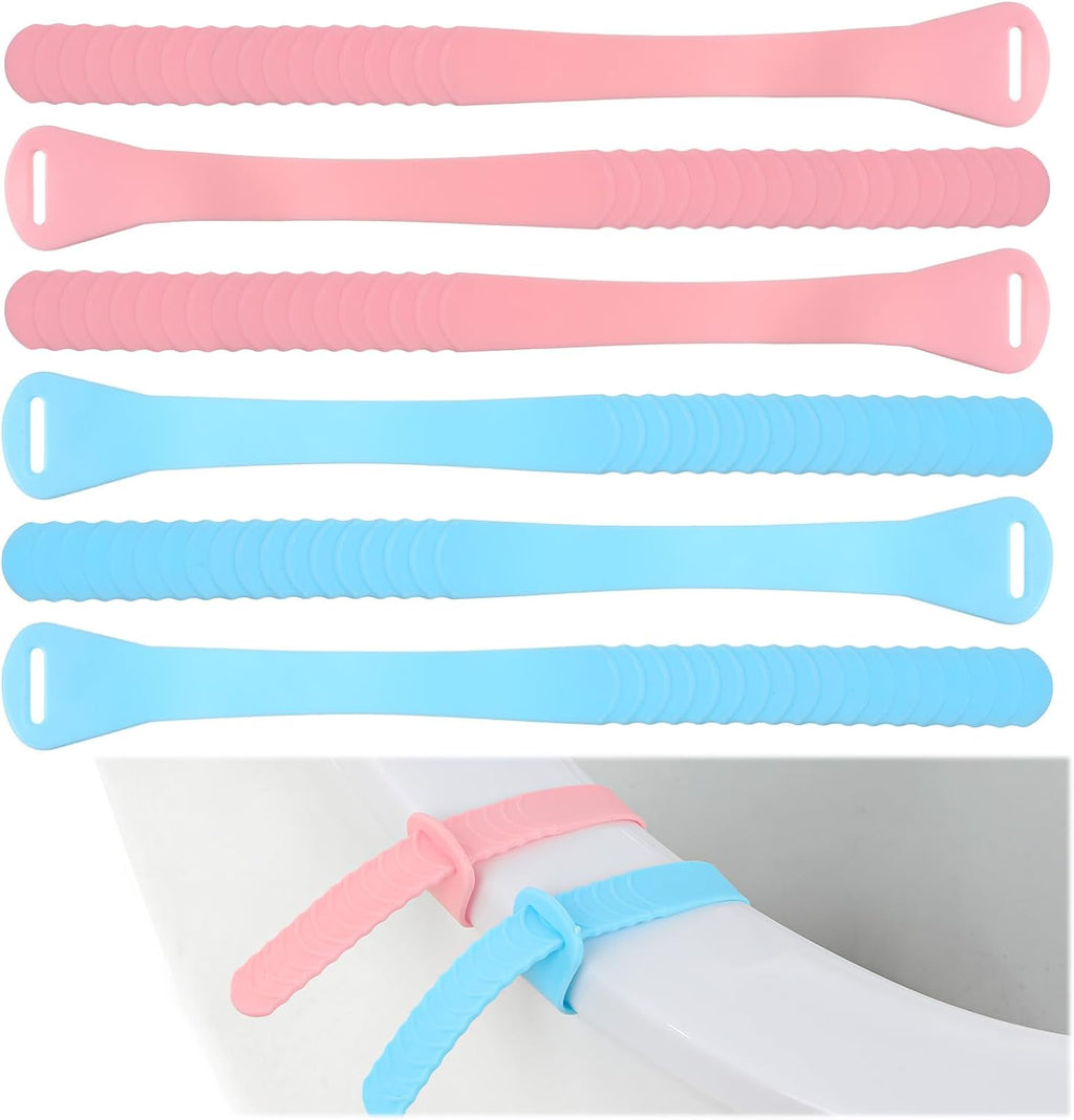 6Pcs Toilet Seat Lifter Handle, Silicone Toilet Lid Cover Lifter Tab Toilets Seat Handle Holder Lift Tools Avoid Touching Toilets for Home Bathroom Office Hotel (Blue, Pink)
