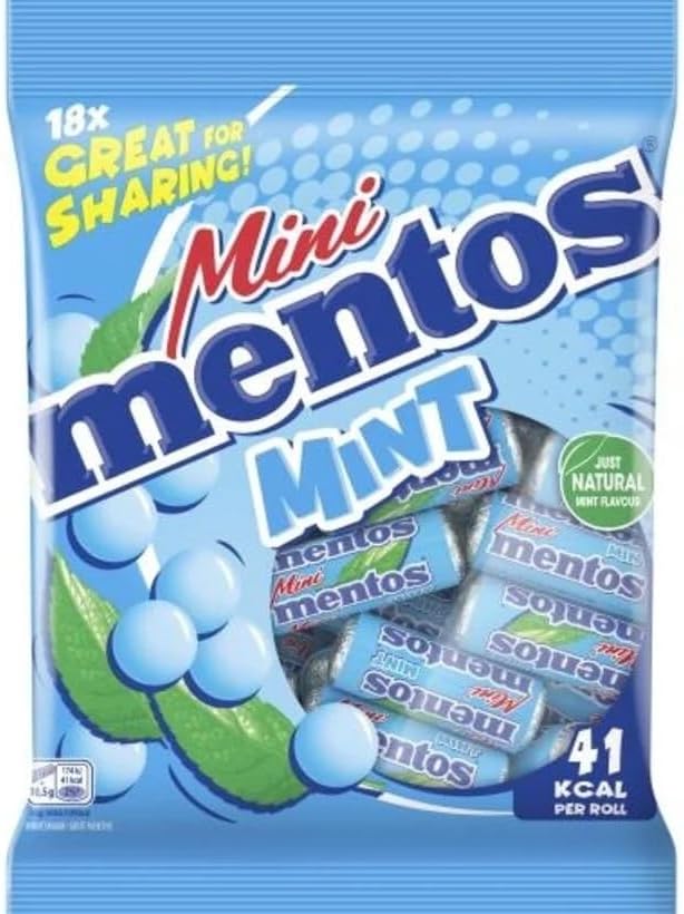 Mentos Mini Mint I Share Bag containing 18 Rolls of Mint flavored chewy Dragees I Total weight 214,7g 7.57 ounce