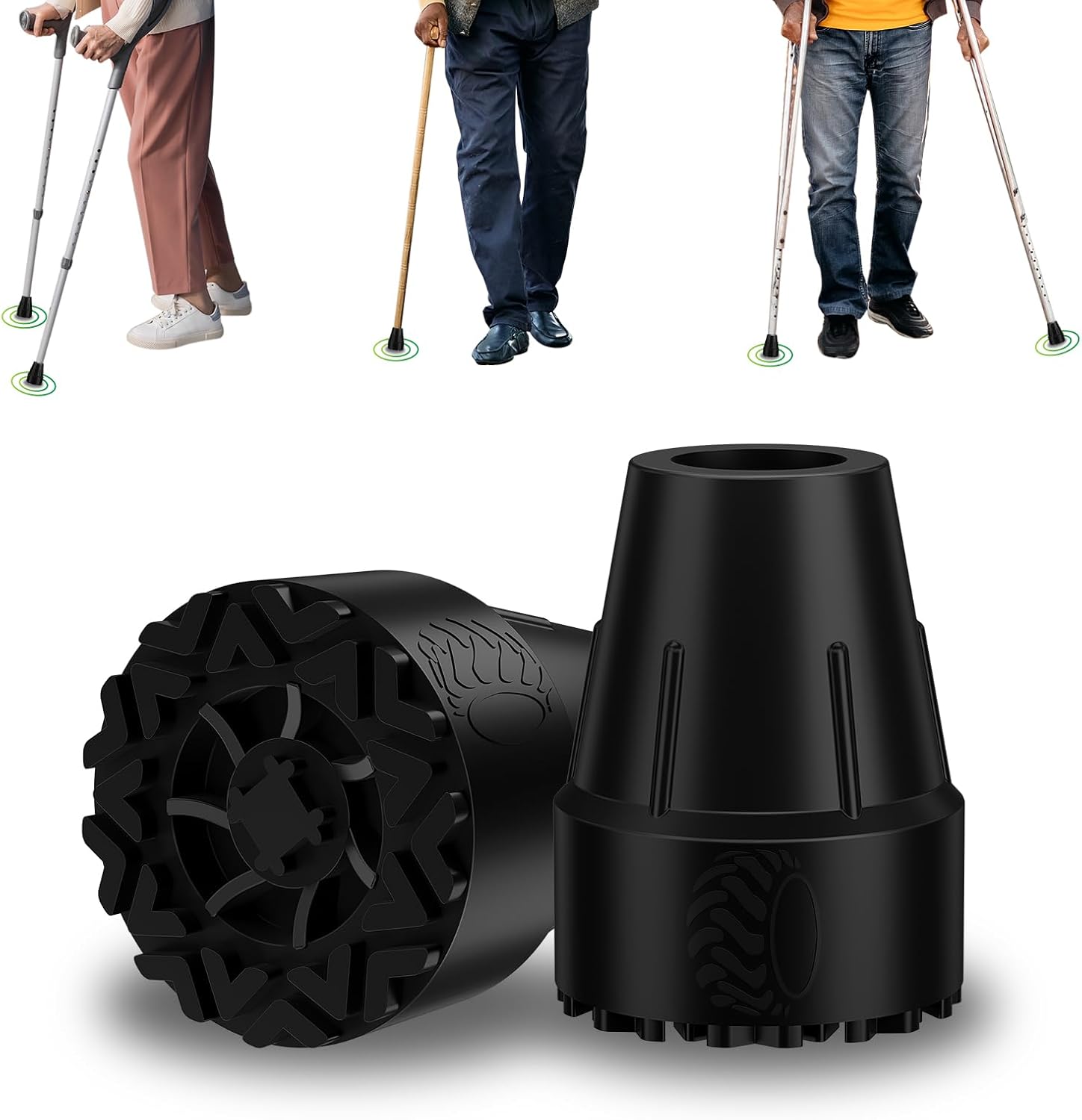 supregear Cane Tips 3/4 inch, 2 Pack Heavy Duty Rubber Replacement Tips for Canes Crutches Walking Sticks, Non-Slip Extreme Grip Crutch Tips with Metal Inserts