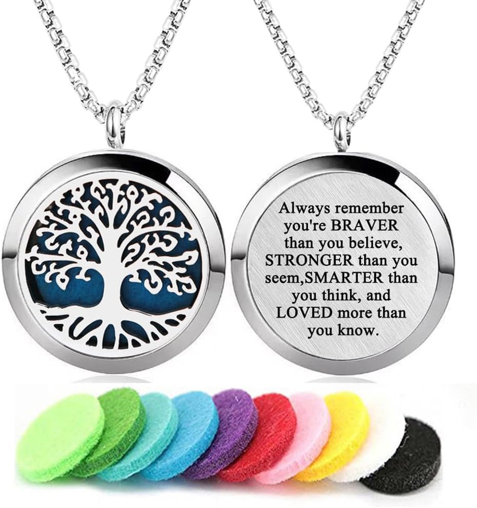 Aromatherapy Essential Oil Diffuser Necklace Tree of Life Pattern Stainless Steel Locket Pendant