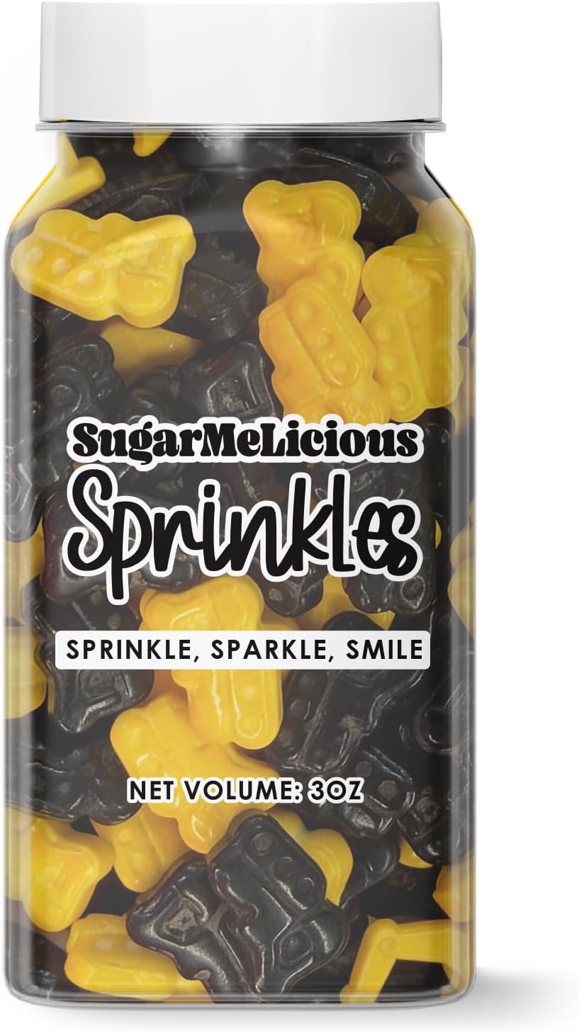 SugarMeLicious Excavator Shaped Sprinkles, Edible Construction Vehicle Decorations for Cakes Cupcakes Cookies and Desserts, Construction Theme Baking Sprinkles, 3 Ounce Jar