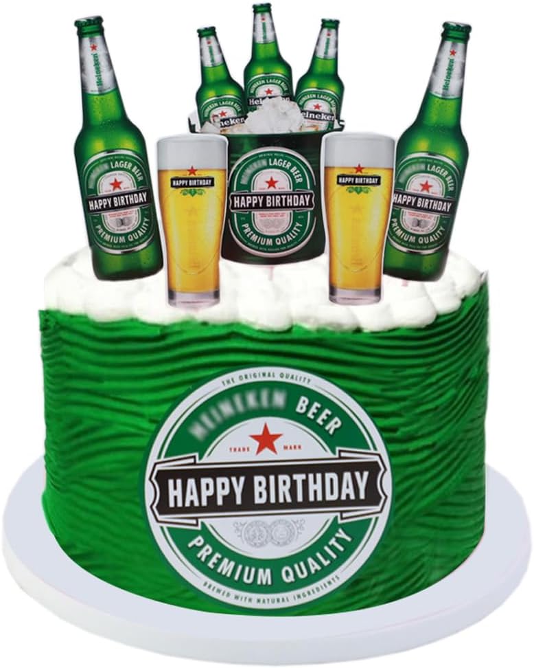 Daimay 48PCS Beer Bottle Cake Toppers Bachelor Party Cupcake Topper Happy Birthday Cake Decorations Muffin Cake Deco for Various Birthday Party Supplies