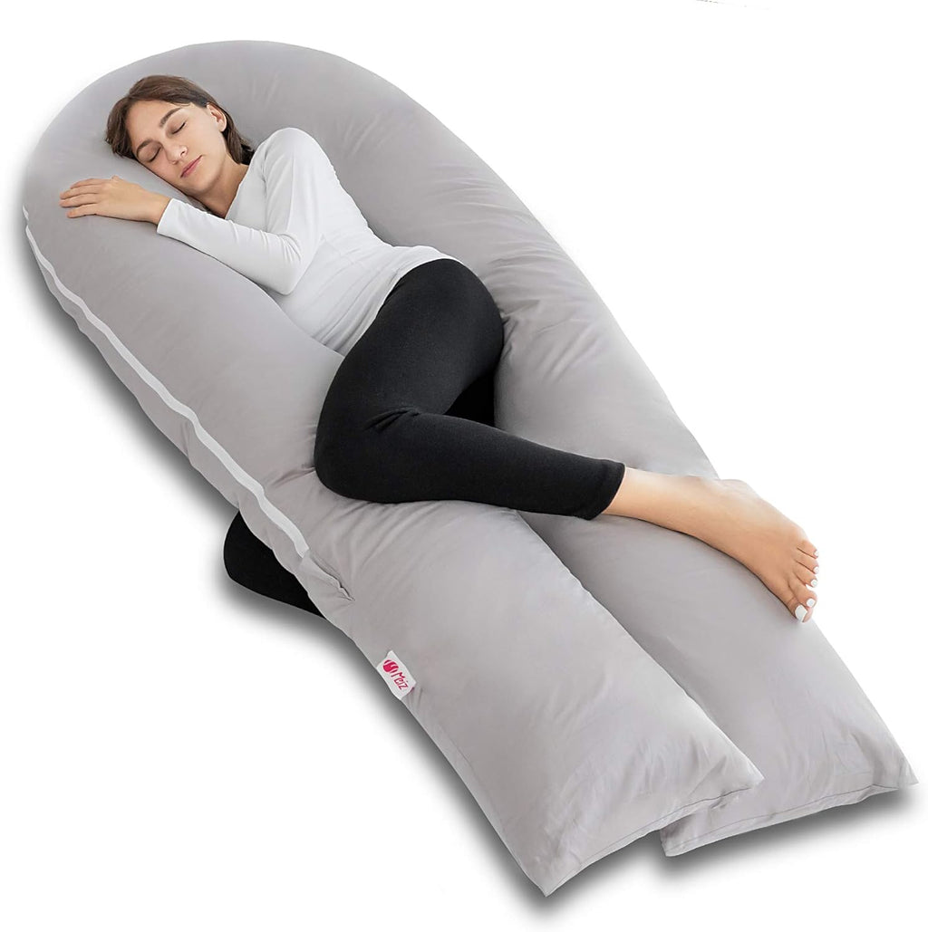 Meiz Pregnancy Pillows for Sleeping, Full Body Pregnancy Pillow with 300TC Comfy Pillowcase & Microfiber Inner Cover- for Back Support - 65 Inch (Grey)