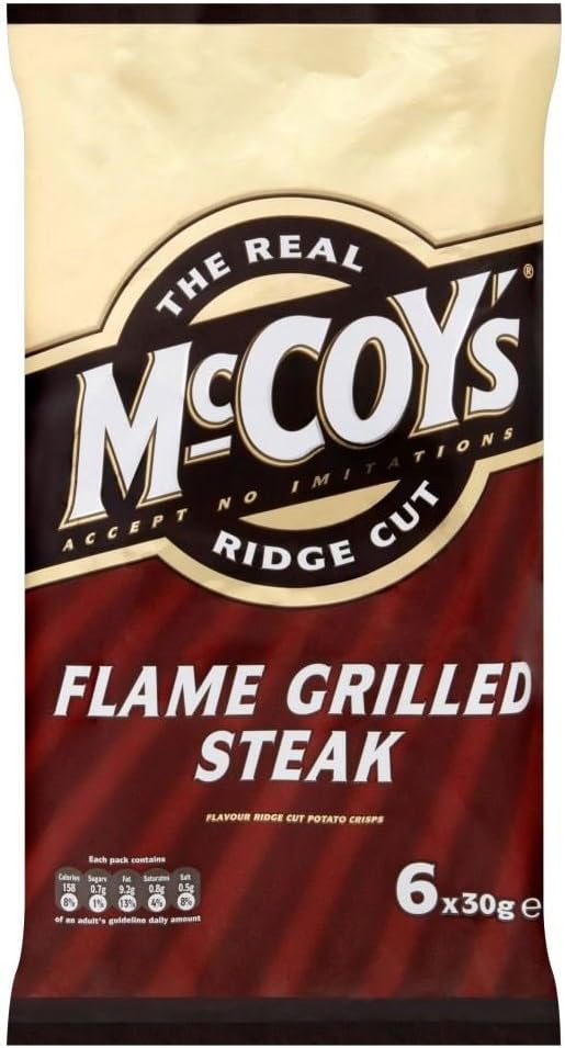 McCoy's Ridge Cut Crisps - Flame Grilled Steak (6x30g) - Pack of 2
