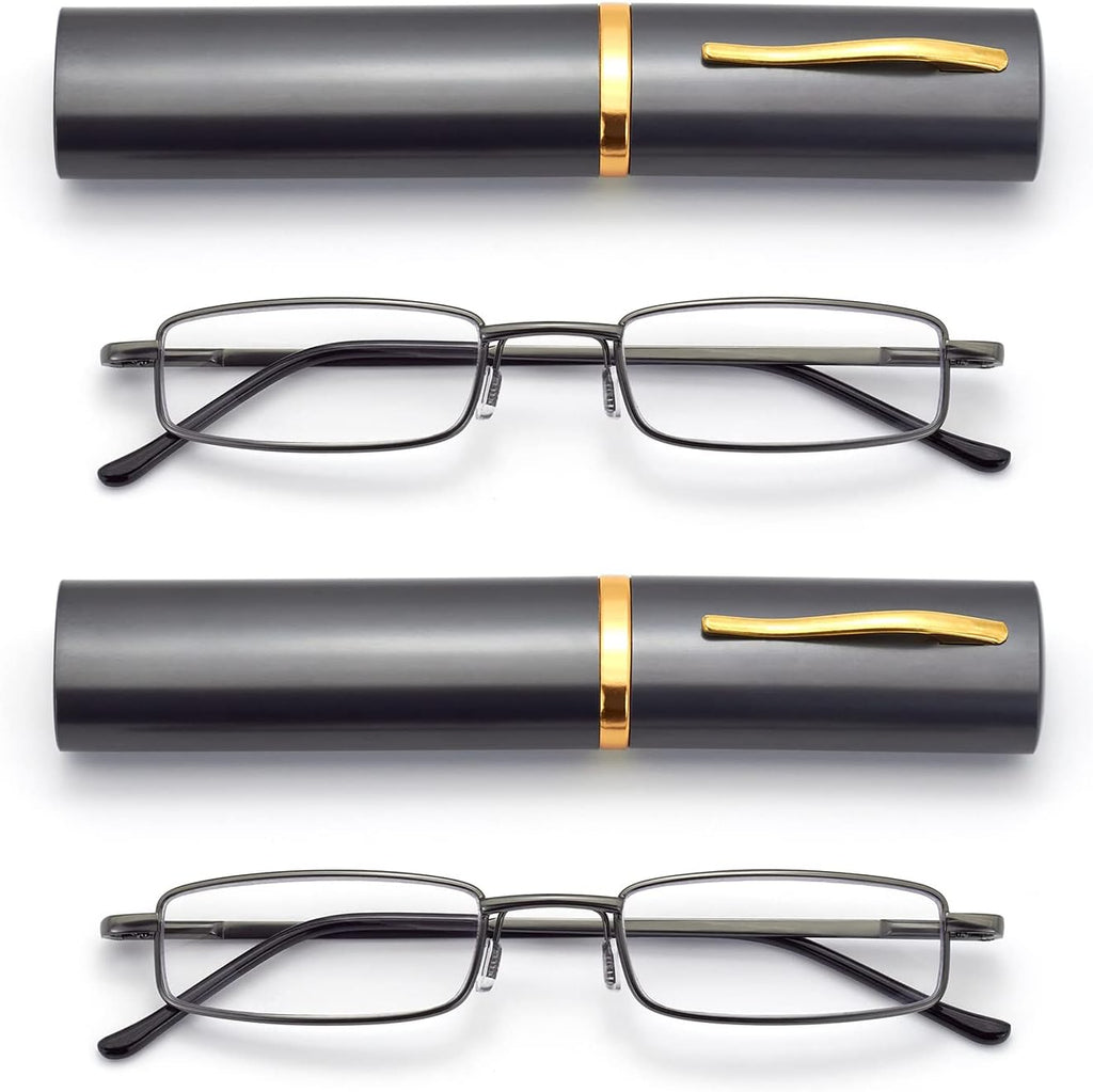 Slim Pocket Reading Glasses Men Women, Compact Readers Super Clear Lens, Spring Hinge Metal Frame Eyeglasses