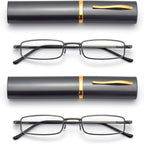 Slim Pocket Reading Glasses Men Women, Compact Readers Super Clear Lens, Spring Hinge Metal Frame Eyeglasses