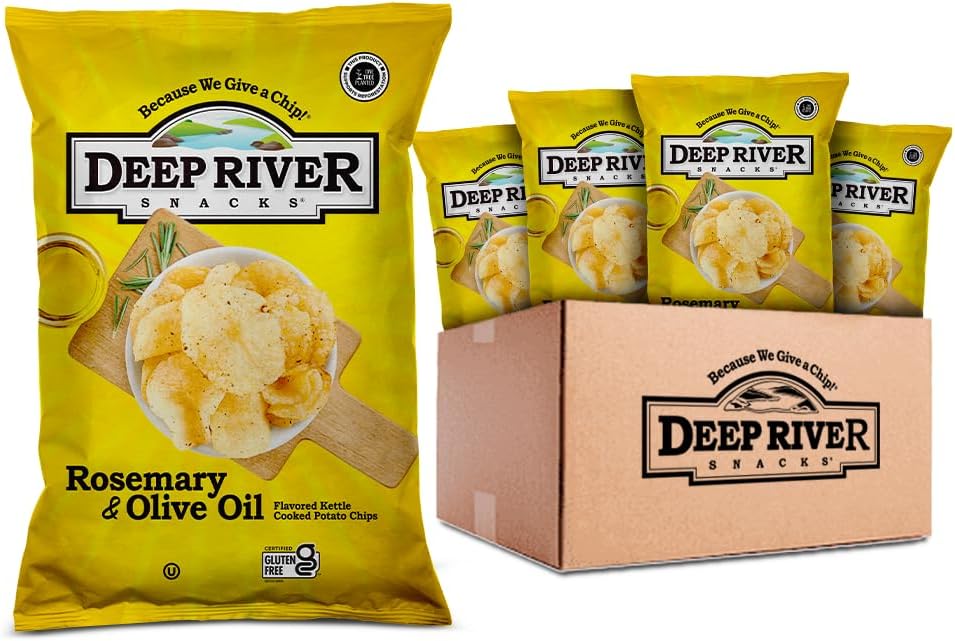 Deep River Rosemary & Olive Oil Kettle Cooked Chips 2 oz (Pack of 24), Gluten Free Potato Snack, Premium Quality, Healthy Crunchy Treat, Perfect for Parties, Lunches, and On-the-Go Snacking