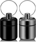 Pill Keychain Holder - 2pcs Small Pill Box Waterproof Pills Fob Organizer Portable Ring Holder Keychain for Purse (Black+Gray)