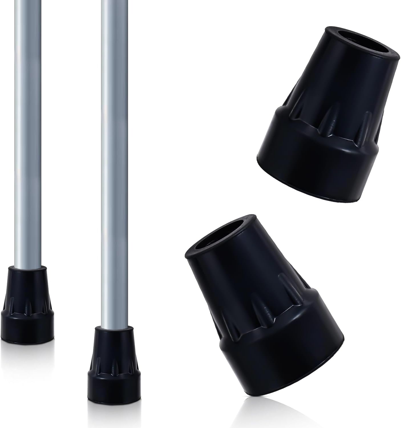 Premium 3/4 Inch Heavy Duty Walking Cane Tips - Durable Black Rubber Replacement for Stability & Safety (2 Pack)
