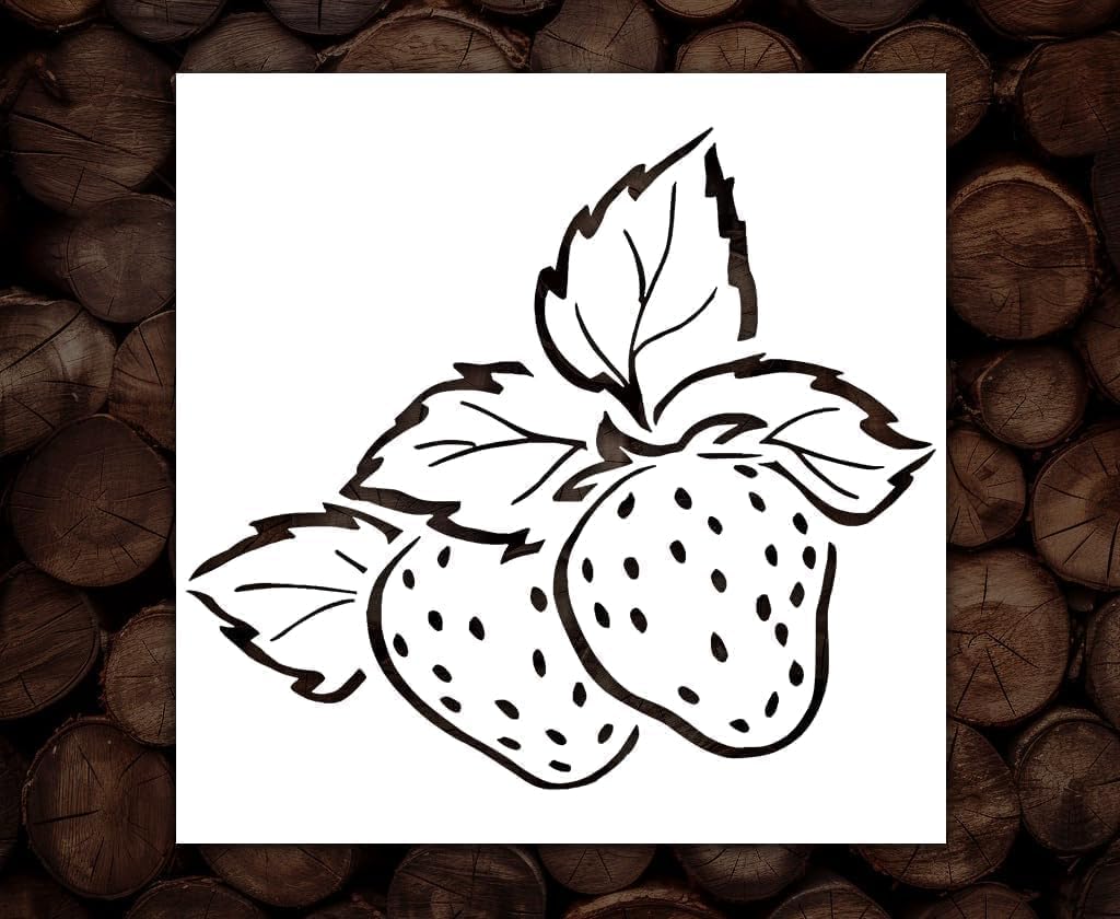 Reusable Strawberry Stencil Strawberries Drawing Strawberry Flower Fruit Garden Botanical Stencils (7x9, A)