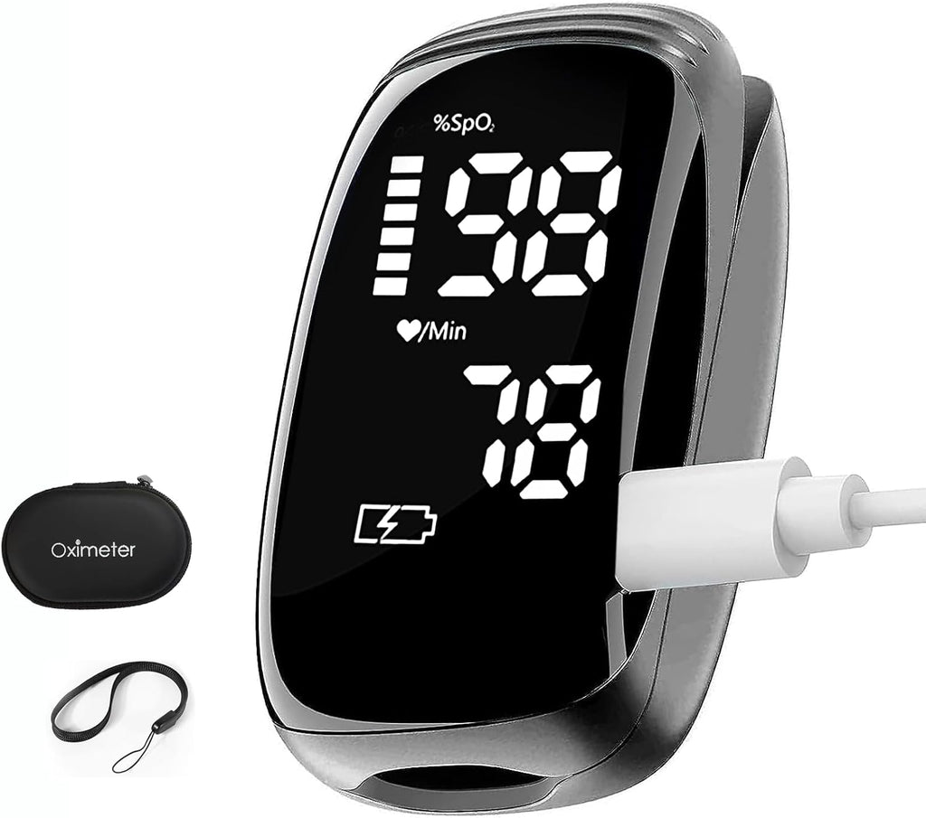 Rechargeable Pulse Oximeter Fingertip - Blood Oxygen Saturation Monitor With Accurate Fast SpO2 Reading Outdoor Sports Wide Use (Black)