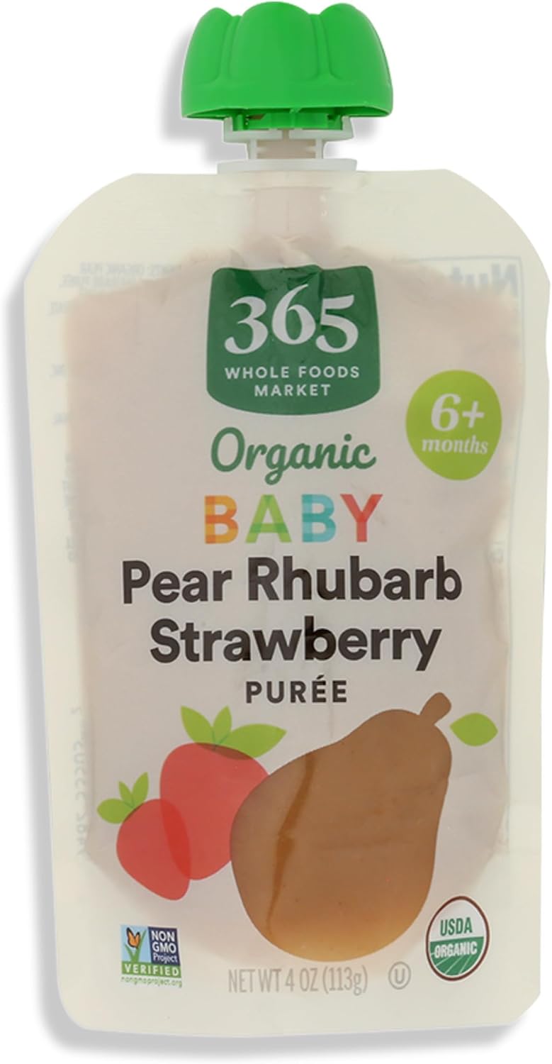 365 by Whole Foods Market Organic Pear Strawberry Rhubarb Baby Food Sgl, 4 OZ