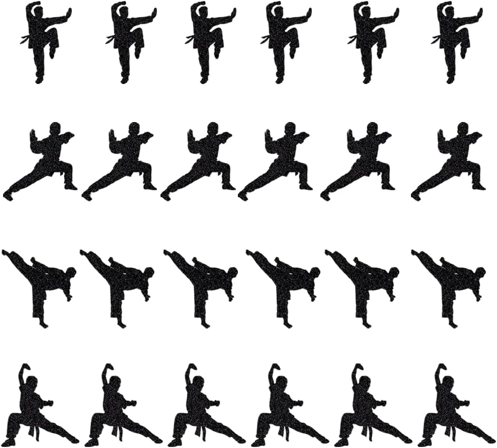 Sleyberoy 24 Piece Karate Cupcake Toppers, Taekwondo Themed Happy Birthday Party Cupcake Decorations, Shiny Black (Martial arts 24)