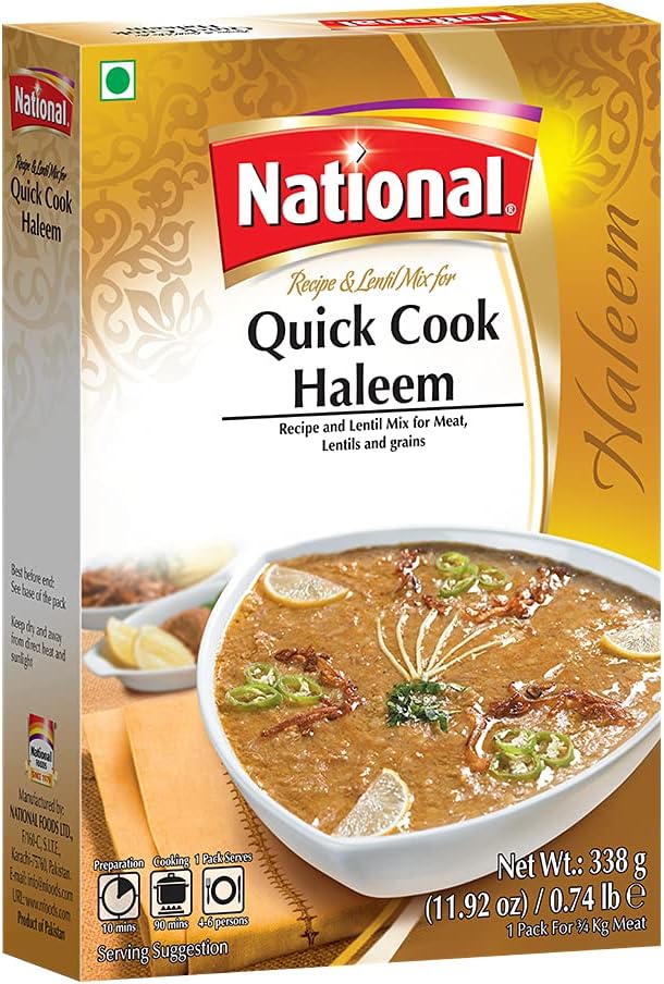 National Foods Quick Cook Haleem Spice & Lentil Mix 11.92 oz (338g) | Traditional Curry Spice Powder | Essential South Asian Dish | Easy Prepare Lentil & Meat Stew Seasoning Food | Box Pack