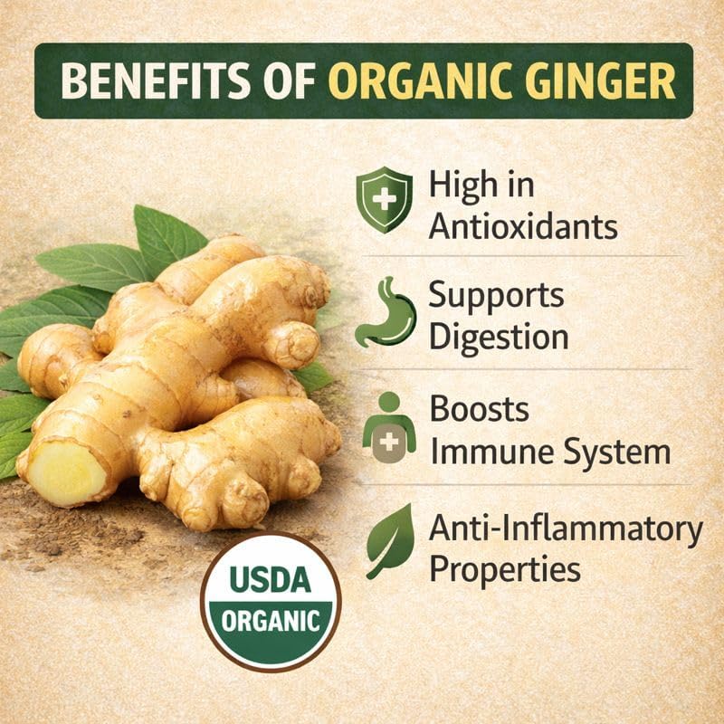 Fresh Organic Ginger Root – Premium, Natural, and Versatile with Strong, Bold Flavor for Cooking, Tea, and More (1 Lb)