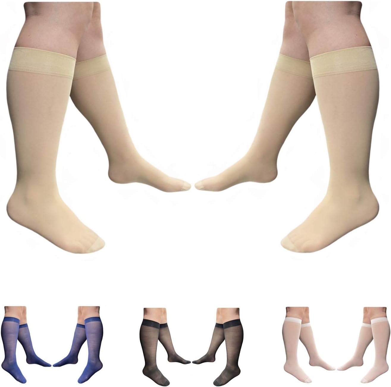 HealthyNees Closed Toe 8-15 mmHg Sheer Compression Leg Ultra Thin 2 Pairs Socks