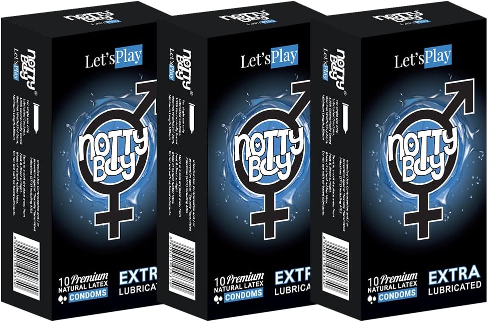 NottyBoy Lets Play Extra Lubricated Plain Condoms for Men - 30 Count | Sleek Texture | Over-Moistened | Super-Smooth | Natural Rubber Latex | Reducing Friction | Vegan