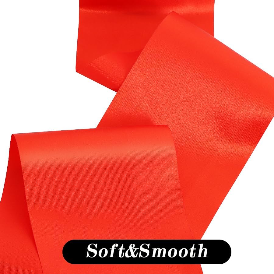 TONIFUL 4 Inch x 22Yards Wide Red Satin Ribbon Solid Fabric Large Ribbon for Cutting Ceremony Kit Grand Opening Chair Sash Table Hair Car Bows Sewing Craft Gift Wrapping Wedding Party Decoration
