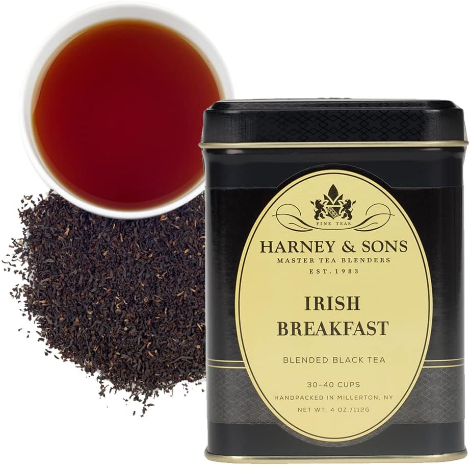 Harney and Sons Irish Breakfast Tea | 4oz Tin 100% Assam Black Tea Loose Leaf, Bold Breakfast Tea