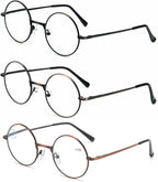 3 Pack Round Frame Reading Glasses Blue Light Blocking Reader Metal Full Frame Retro Glasses
