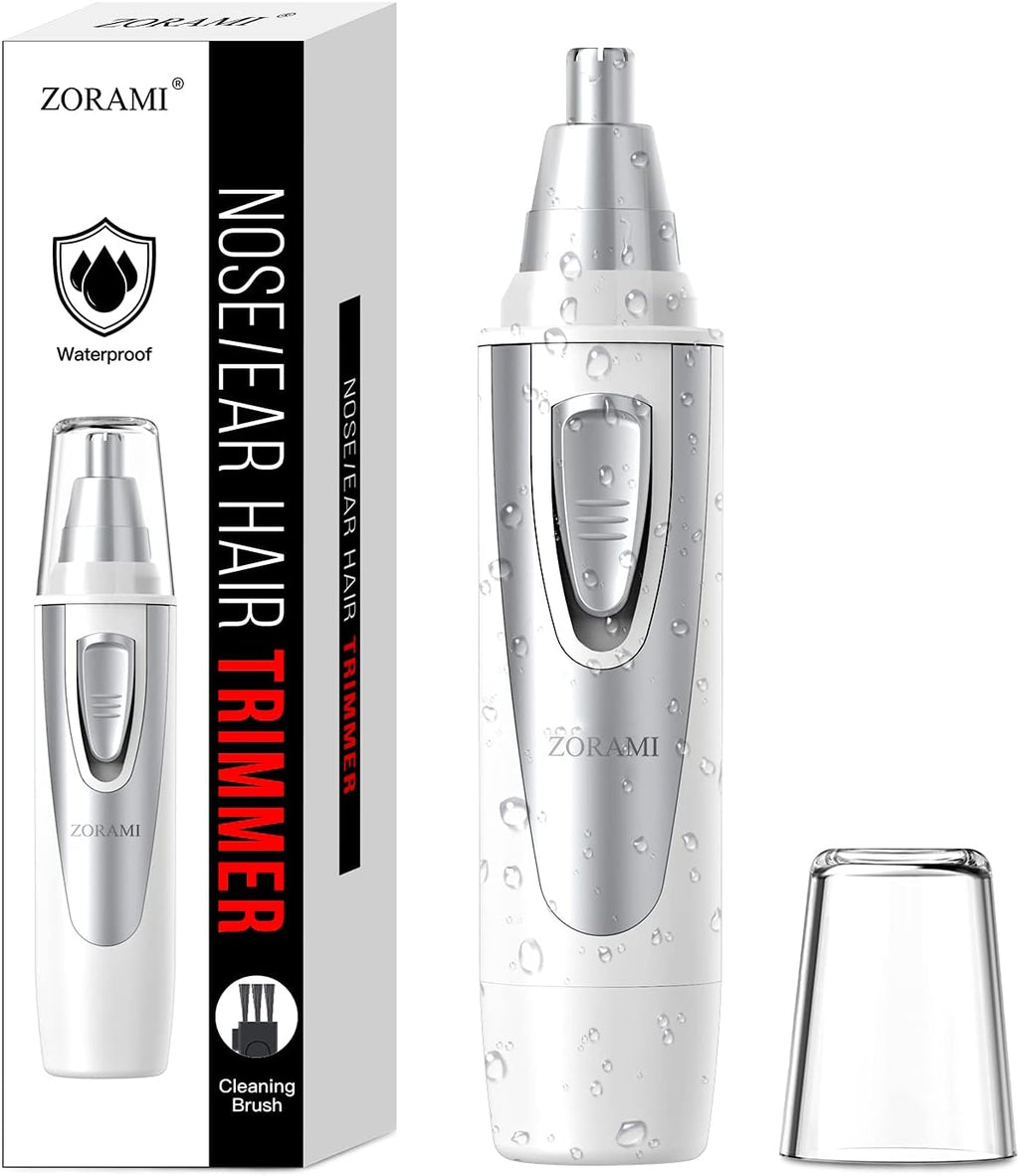 Ear and Nose Hair Trimmer Clipper - 2026 Professional Painless Eyebrow & Facial Hair Trimmer for Men Women,Battery-Operated Trimmer with IPX7 Waterproof,Dual Edge Blades for Easy Cleansing White