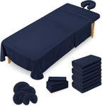 Massage Table Sheets Set – 3 Piece 4 Set, Microfiber Spa Bed Sheets, Cotton-Feel Massage Bed Cover, Wrinkle & Oil Resistant, Soft Accessories for Estheticians – Dark Blue