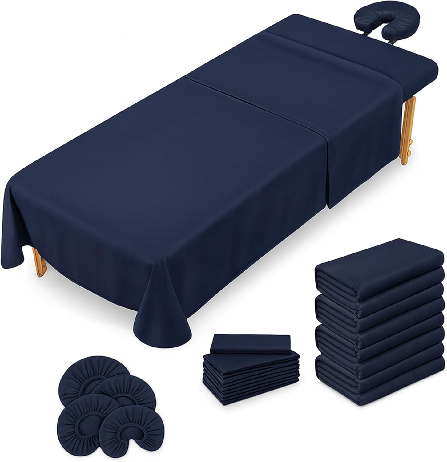 Massage Table Sheets Set – 3 Piece 4 Set, Microfiber Spa Bed Sheets, Cotton-Feel Massage Bed Cover, Wrinkle & Oil Resistant, Soft Accessories for Estheticians – Dark Blue