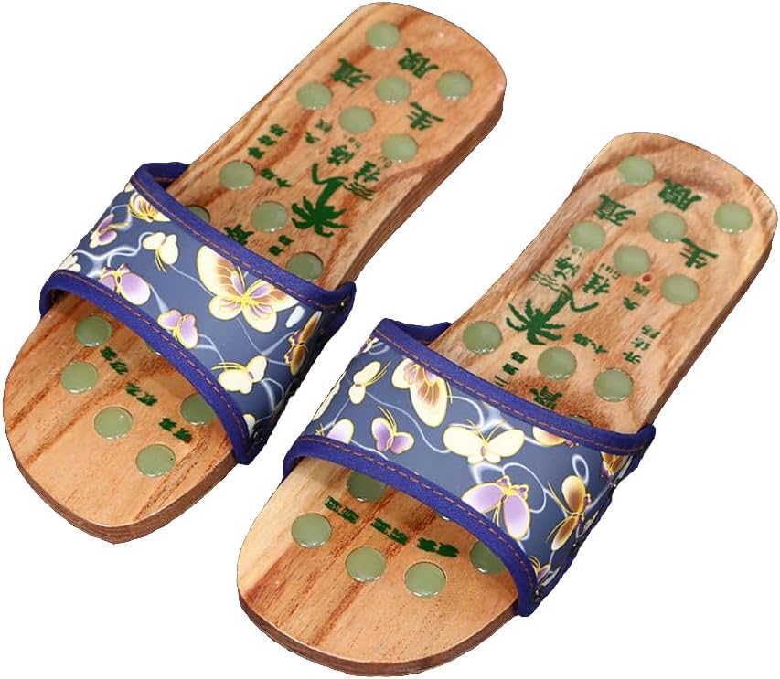 Reflexology Foot Massager Slipper Acupuncture Massage Sandals with Natural Jade Acupoint Massage Shiatsu for Foot Pain Relief Suit for Men and Women (M) 37 Black Butterfly