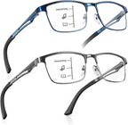 SKYFUEN Progressive Reading Glasses Men Multifocus Metal Frame No-Line Anti-Blue Light Computer Readers with Spring Hinges