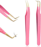 2pcs Lash Cluster Tweezers for Eyelash Extensions Straight and Curved Volume Lash Tweezers Set Lashes Cluster Tweezer for Volume Lashes Extensions, Crafting, Girls Women Beginners