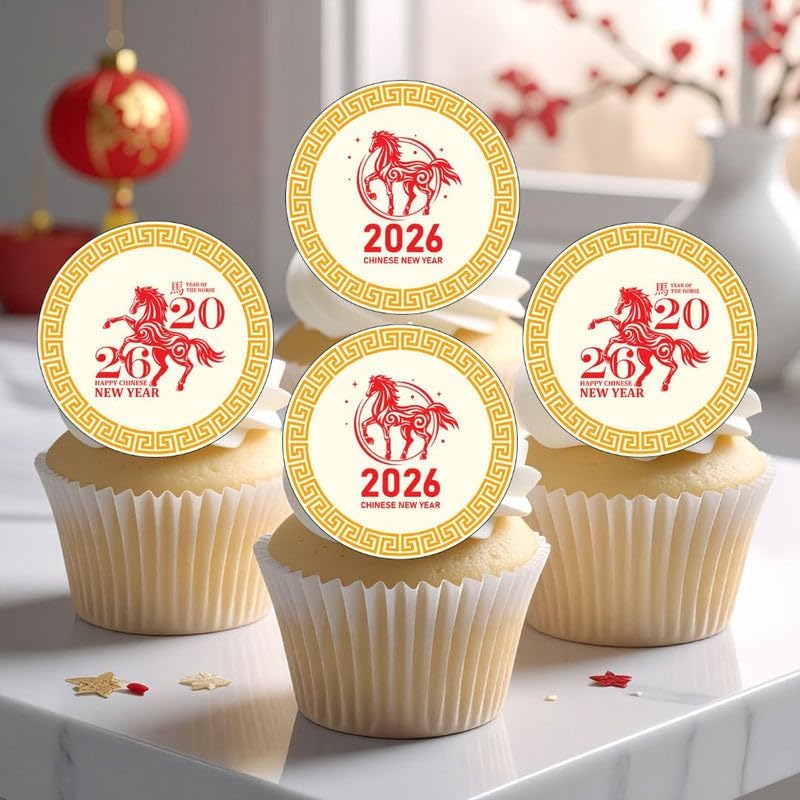 Chinese New Year 2026 Edible Cupcake Toppers Year of the Horse Cake Decorations