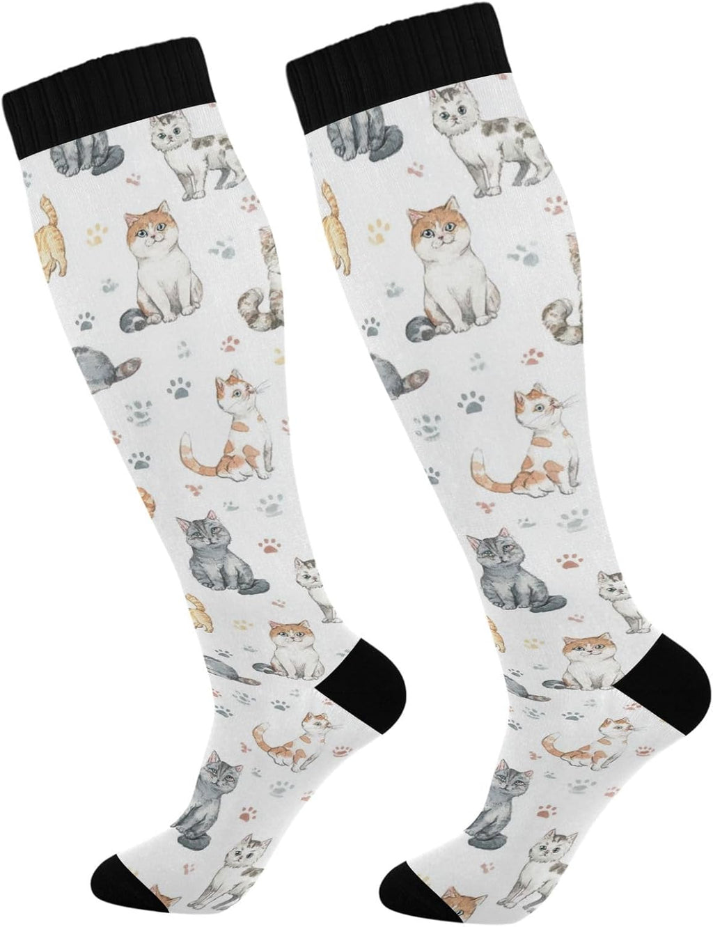 Plaaee Compression Socks for Women & Men Cute Colorful Kittens Knee High Stocking for Sports Running Travel Nurses