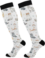 Plaaee Compression Socks for Women & Men Cute Colorful Kittens Knee High Stocking for Sports Running Travel Nurses