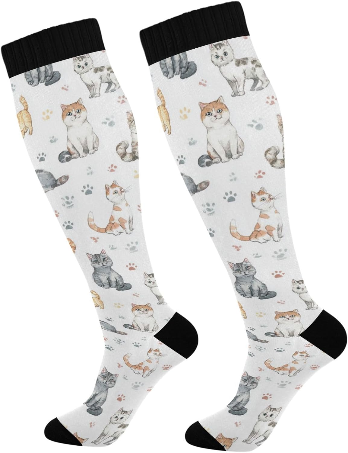 Plaaee Compression Socks for Women & Men Cute Colorful Kittens Knee High Stocking for Sports Running Travel Nurses