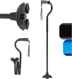 Medline Offset Folding Cane, 4-Point Base with Cushioned Gel Handle, Supports up to 350 lbs, Black